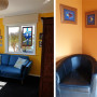 yellow lounge, tv room, yellow tv room, yellow interior, resene bright spark, yellow feature wall