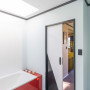 bathroom inspiration, bathroom ideas, red bath ideas, black and white bathroom, colour palette
